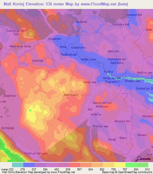 Mali Korinj,Slovenia Elevation Map