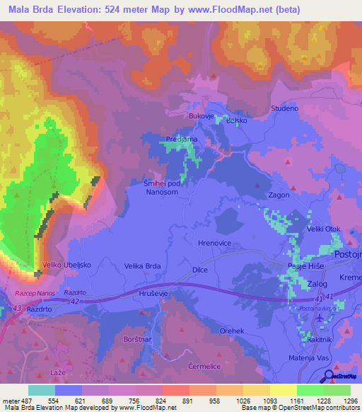 Mala Brda,Slovenia Elevation Map