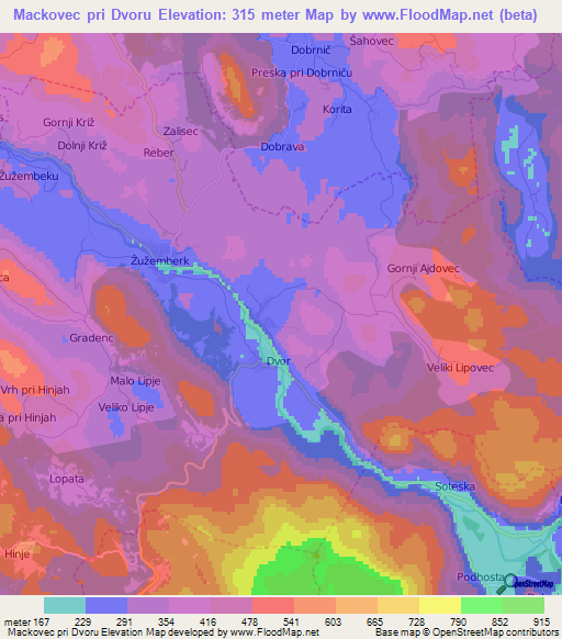 Mackovec pri Dvoru,Slovenia Elevation Map