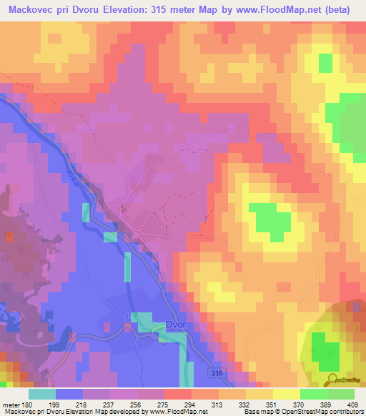 Mackovec pri Dvoru,Slovenia Elevation Map