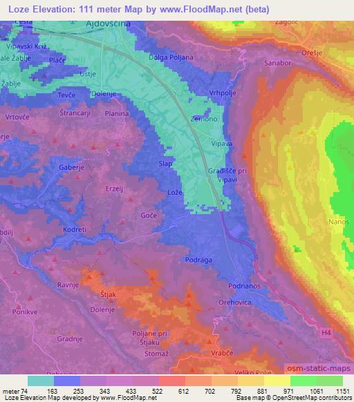 Loze,Slovenia Elevation Map