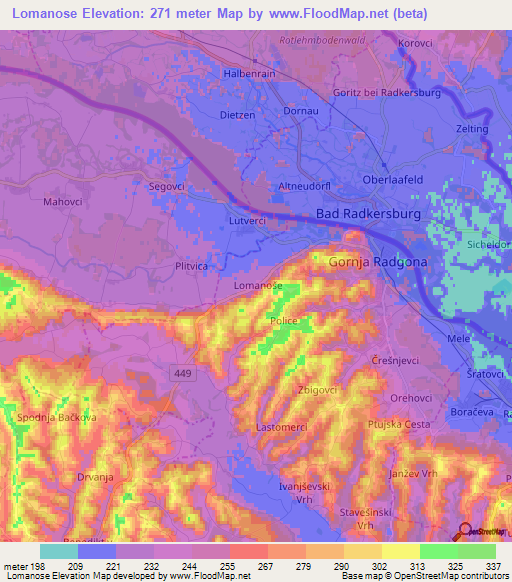 Lomanose,Slovenia Elevation Map