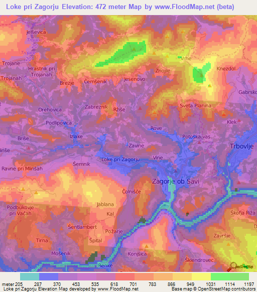 Loke pri Zagorju,Slovenia Elevation Map