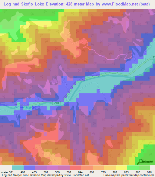 Log nad Skofjo Loko,Slovenia Elevation Map