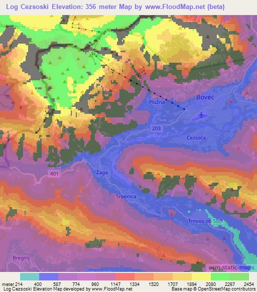 Log Cezsoski,Slovenia Elevation Map