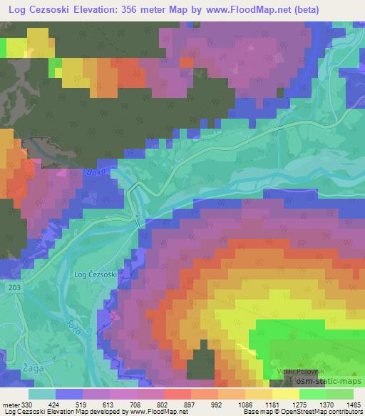 Log Cezsoski,Slovenia Elevation Map