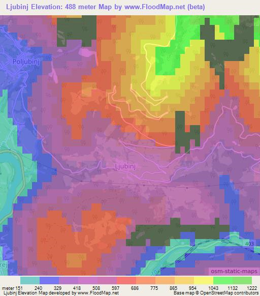 Ljubinj,Slovenia Elevation Map