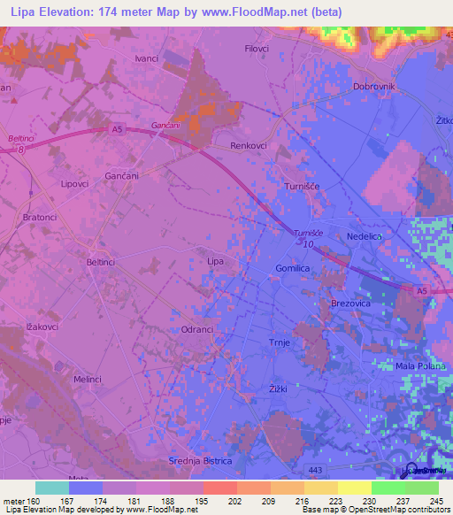 Lipa,Slovenia Elevation Map