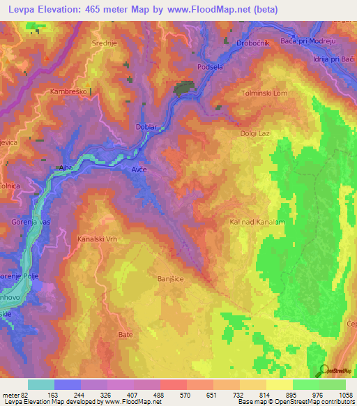 Levpa,Slovenia Elevation Map