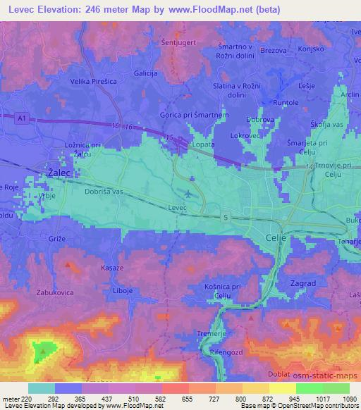 Levec,Slovenia Elevation Map