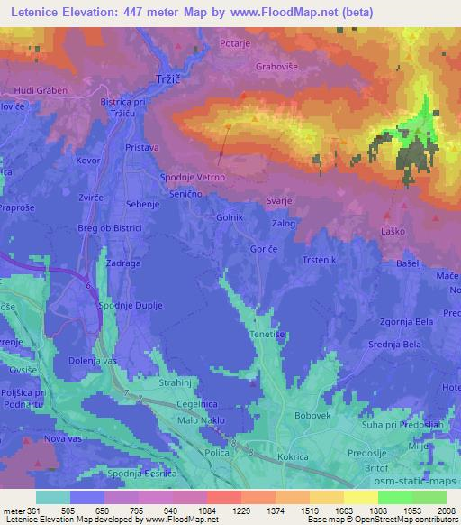 Letenice,Slovenia Elevation Map