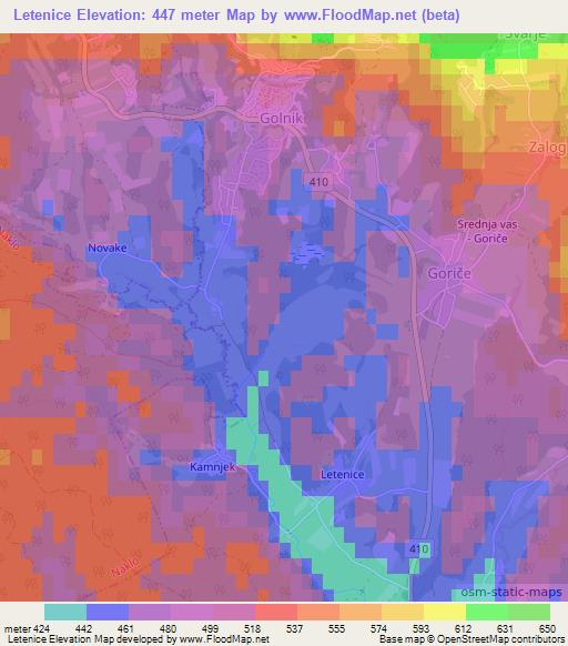 Letenice,Slovenia Elevation Map