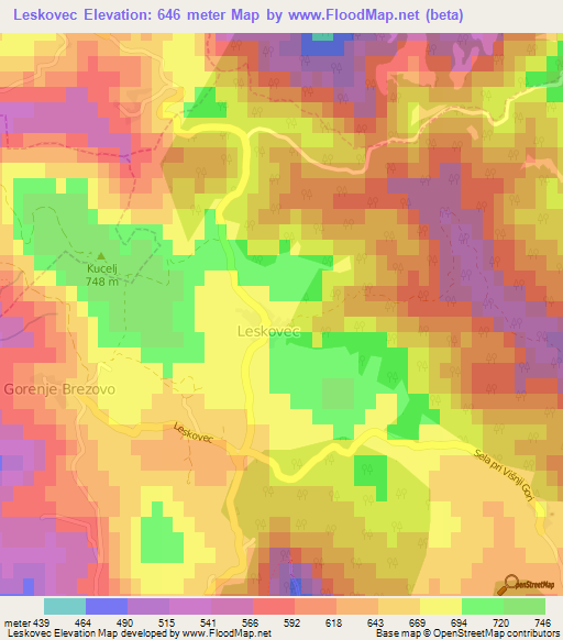 Leskovec,Slovenia Elevation Map