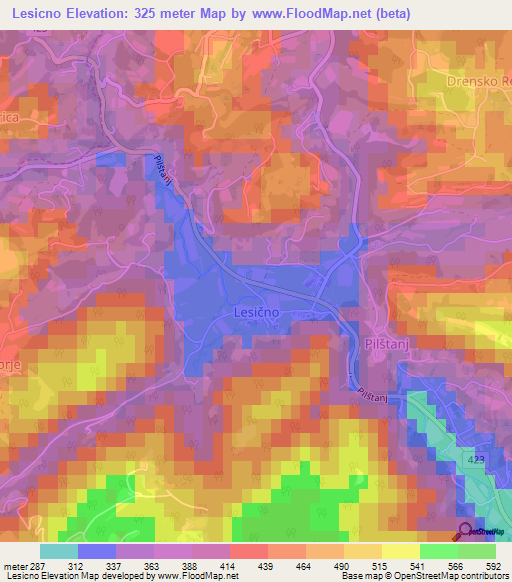 Lesicno,Slovenia Elevation Map