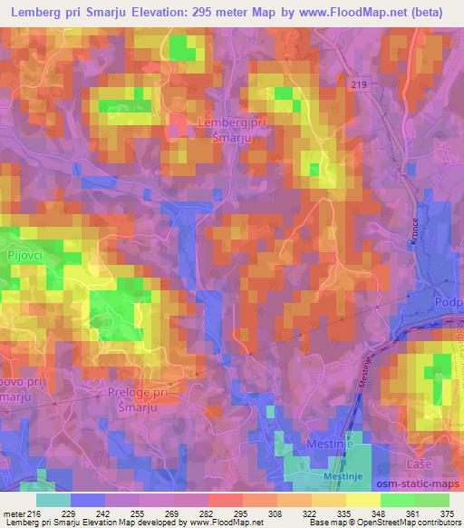 Lemberg pri Smarju,Slovenia Elevation Map