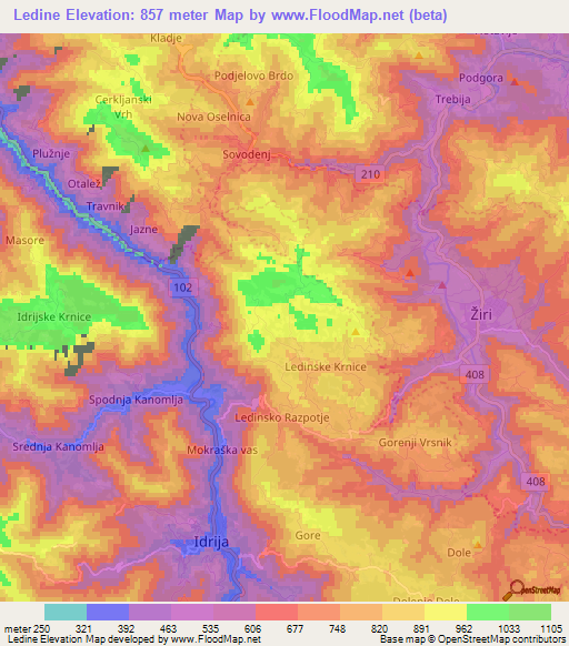 Ledine,Slovenia Elevation Map