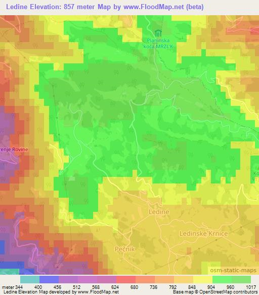 Ledine,Slovenia Elevation Map