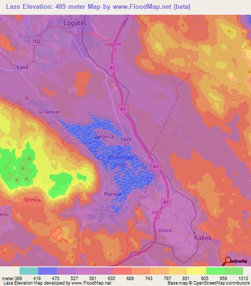 Laze,Slovenia Elevation Map