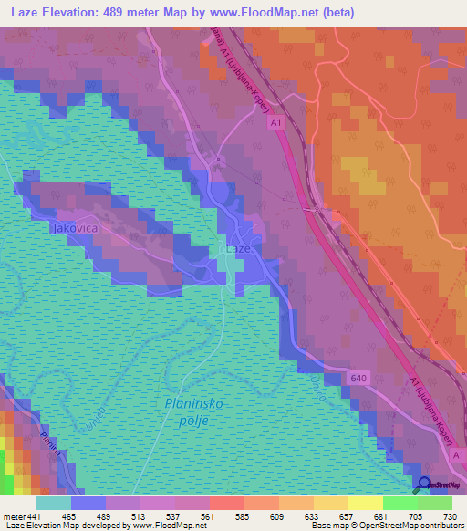 Laze,Slovenia Elevation Map