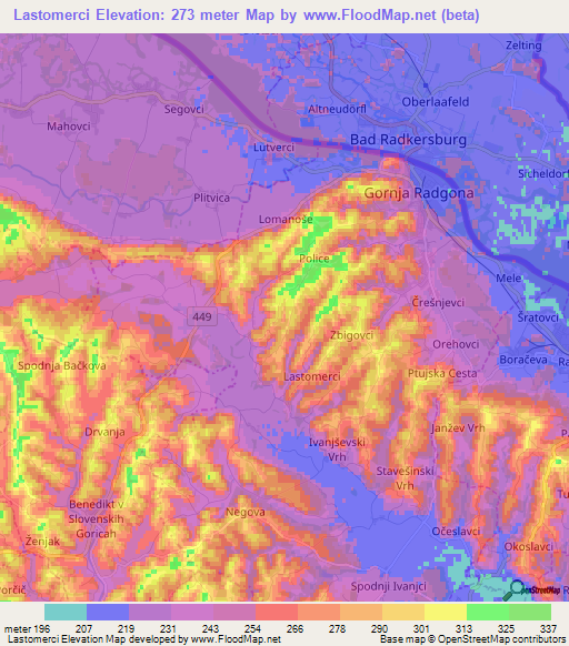 Lastomerci,Slovenia Elevation Map