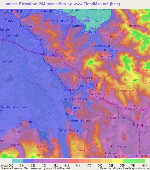 Lanisce,Slovenia Elevation Map