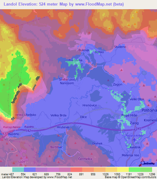 Landol,Slovenia Elevation Map