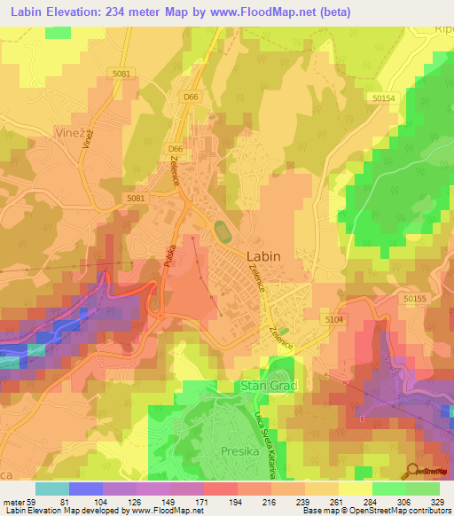 Labin,Croatia Elevation Map