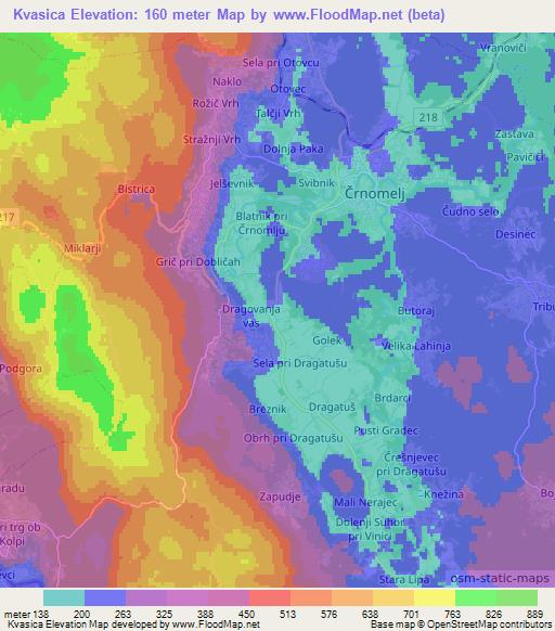 Kvasica,Slovenia Elevation Map