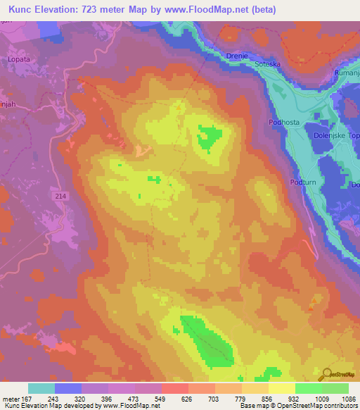 Kunc,Slovenia Elevation Map