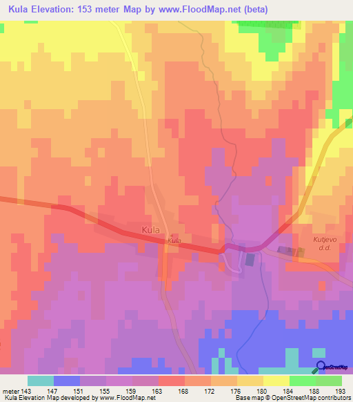 Kula,Croatia Elevation Map