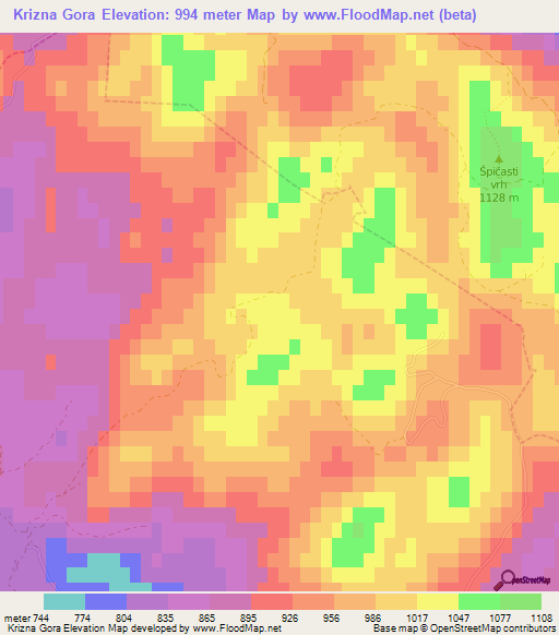 Krizna Gora,Slovenia Elevation Map