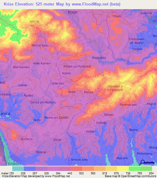 Krize,Slovenia Elevation Map