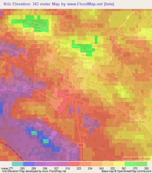 Kriz,Slovenia Elevation Map