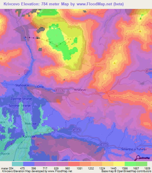 Krivcevo,Slovenia Elevation Map