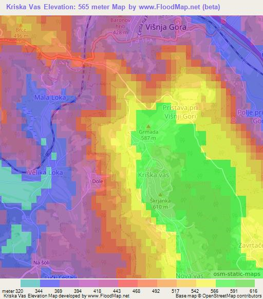 Kriska Vas,Slovenia Elevation Map