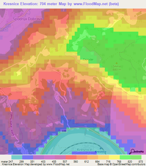 Kresnice,Slovenia Elevation Map