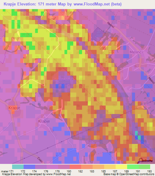 Krapje,Slovenia Elevation Map
