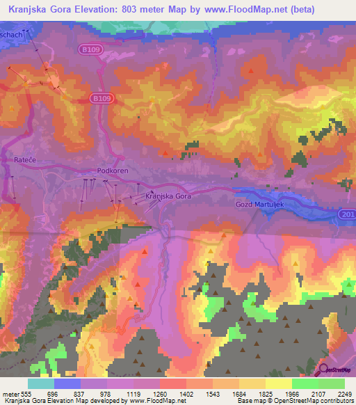 Kranjska Gora,Slovenia Elevation Map