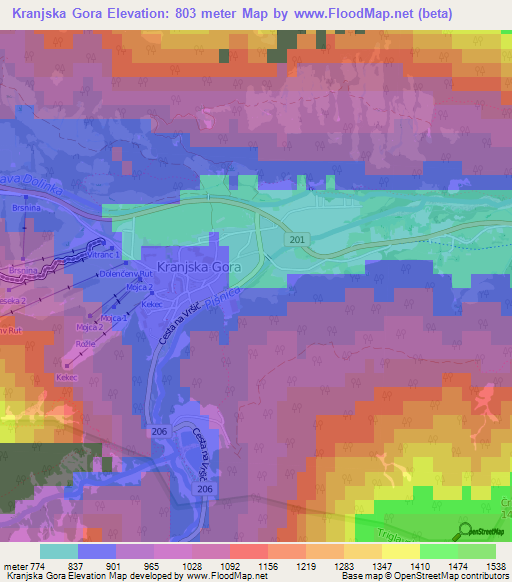 Kranjska Gora,Slovenia Elevation Map