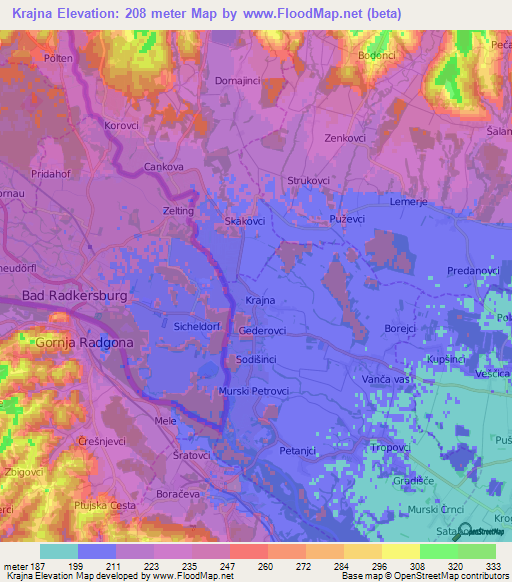 Krajna,Slovenia Elevation Map