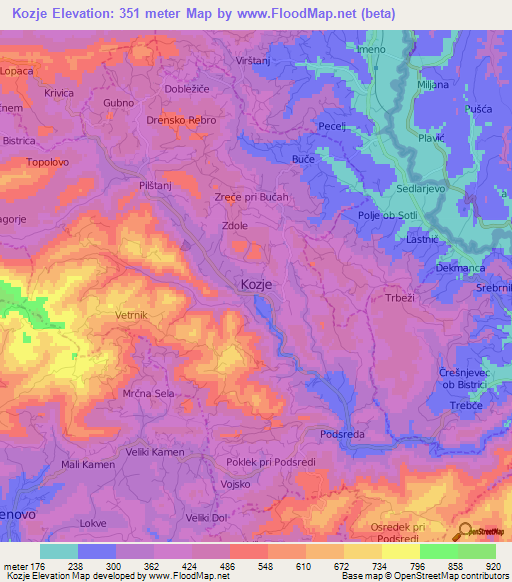 Kozje,Slovenia Elevation Map