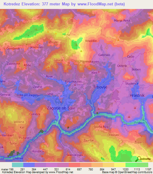 Kotredez,Slovenia Elevation Map