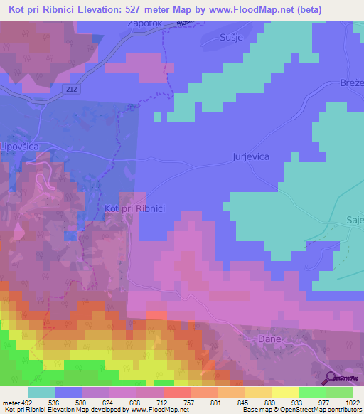 Kot pri Ribnici,Slovenia Elevation Map