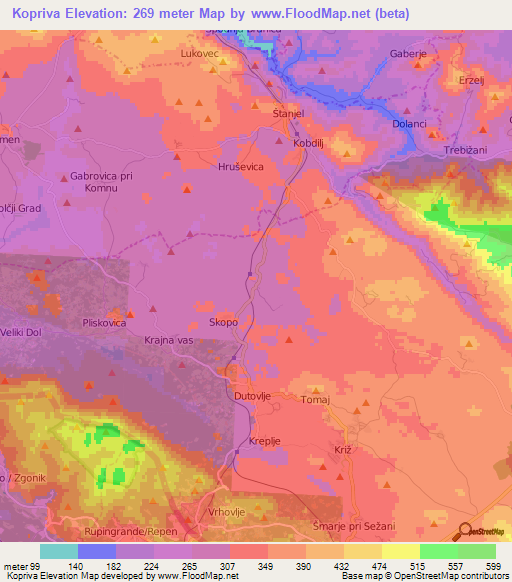 Kopriva,Slovenia Elevation Map