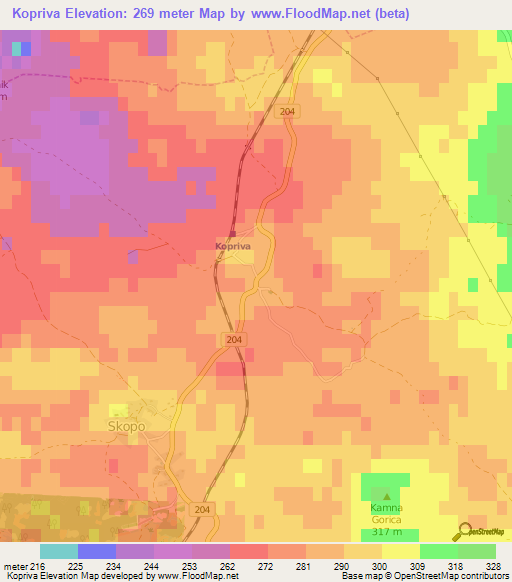 Kopriva,Slovenia Elevation Map