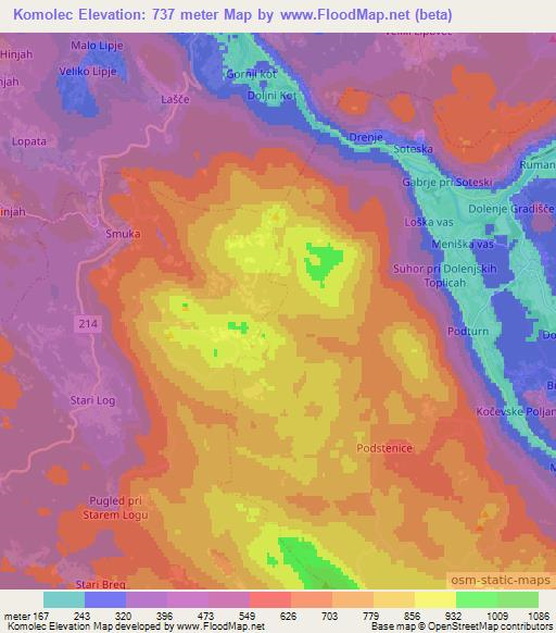 Komolec,Slovenia Elevation Map