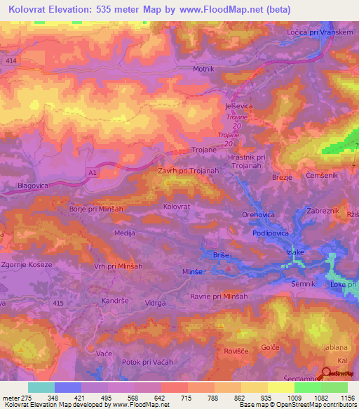 Kolovrat,Slovenia Elevation Map