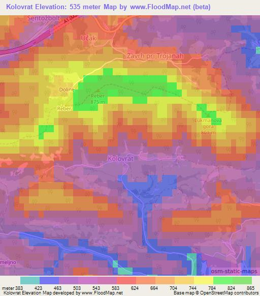 Kolovrat,Slovenia Elevation Map