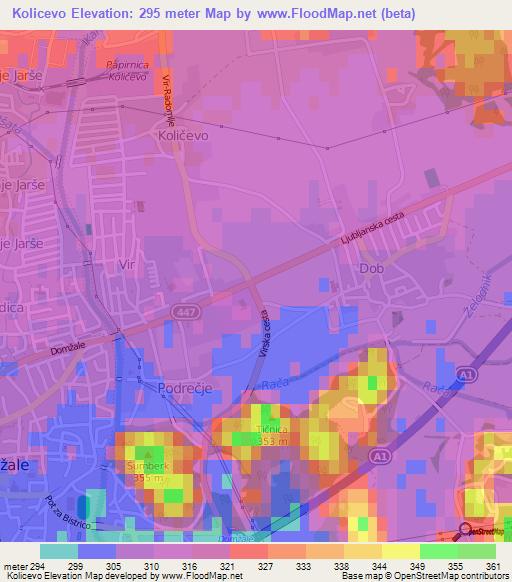 Kolicevo,Slovenia Elevation Map