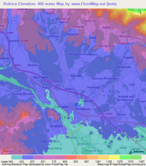 Kokrica,Slovenia Elevation Map